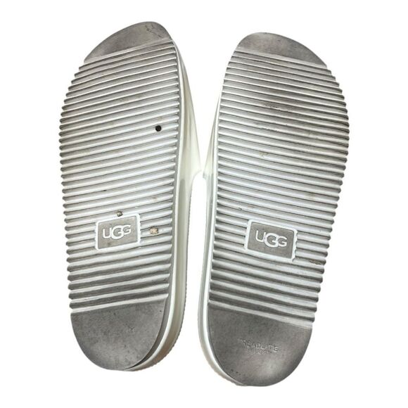 UGG White Patent Leather Open Toe Slip On Slide Sandals Mules Size 8.5 Comfy - Picture 4 of 7